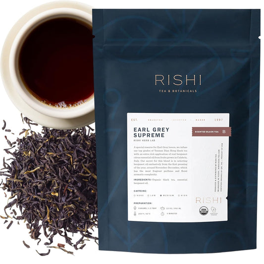 Rishi Tea Earl Grey Supreme Tea - Organic, Caffeinated Loose Leaf Tea with Bergamot Oil and Top Grade Yunnan Black Tea - 4 Ounces, 12+ Servings