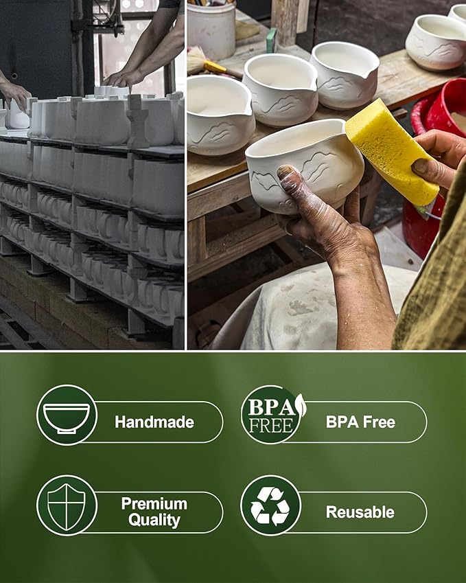 ZENS Matcha Whisk Set, 7pcs Matcha Kit Set with Ceramic Bowl and Matcha Cup, Bamboo Whisk & (Chasen Holder) Sifter, Scoop -Tea Towel, Japanese Chawan for Matcha-Making, Sage Green