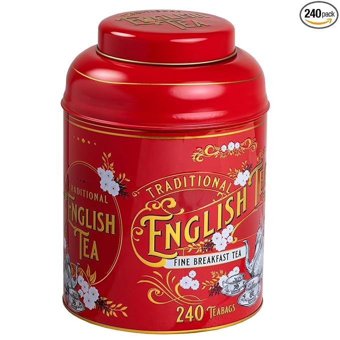 New English Teas Red Vintage Victorian Tin 240 English Breakfast Teas
