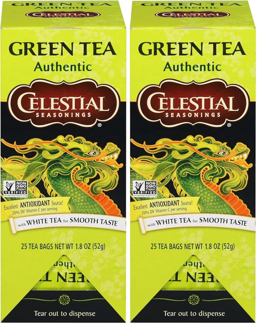 Celestial Seasonings Authentic Green Tea 25 Tea Bags (Pack of 2)