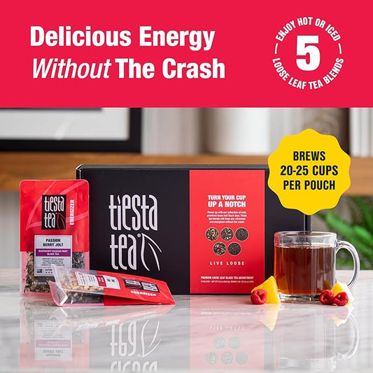 Tiesta Tea - Black Loose Leaf Tea Gift Set, High Caffeinated Assorted Blends, 5 Pouches for Hot & Iced Brews Variety Pack, English Breakfast, Earl Grey, Chai, & Passion Fruit