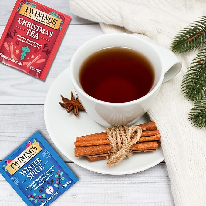 Twinings Christmas Holiday Variety Tea Bag Pack (40 Count) 4 Flavors Include Christmas Tea, Winter Spice, Gingerbread Joy, Peppermint Cheer, Seasonal Gift for Her, Him, Family, Friends