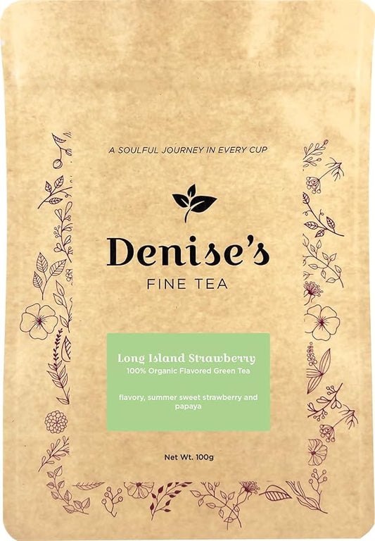 Denise's Fine Tea, USDA Organic, Long Island Strawberry, Flavored Green Tea, Loose Leaf (100g)