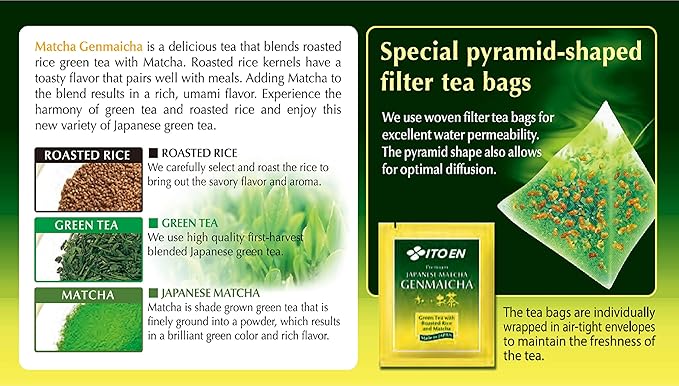 ITO EN Oi Ocha Premium Japanese Matcha Genmaicha Green Tea - Tea Bags, 50 Count (Pack of 1)