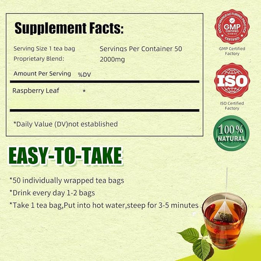 Eastrue-50 Organic Raspberry Leaf Tea Bags-Natural Pregnancy Tea,Red Raspberry Leaf Herbal Tea for Hormone Balance,Menopause - Natural Menstrual Cycle Support,Non-GMO - Caffeine-free