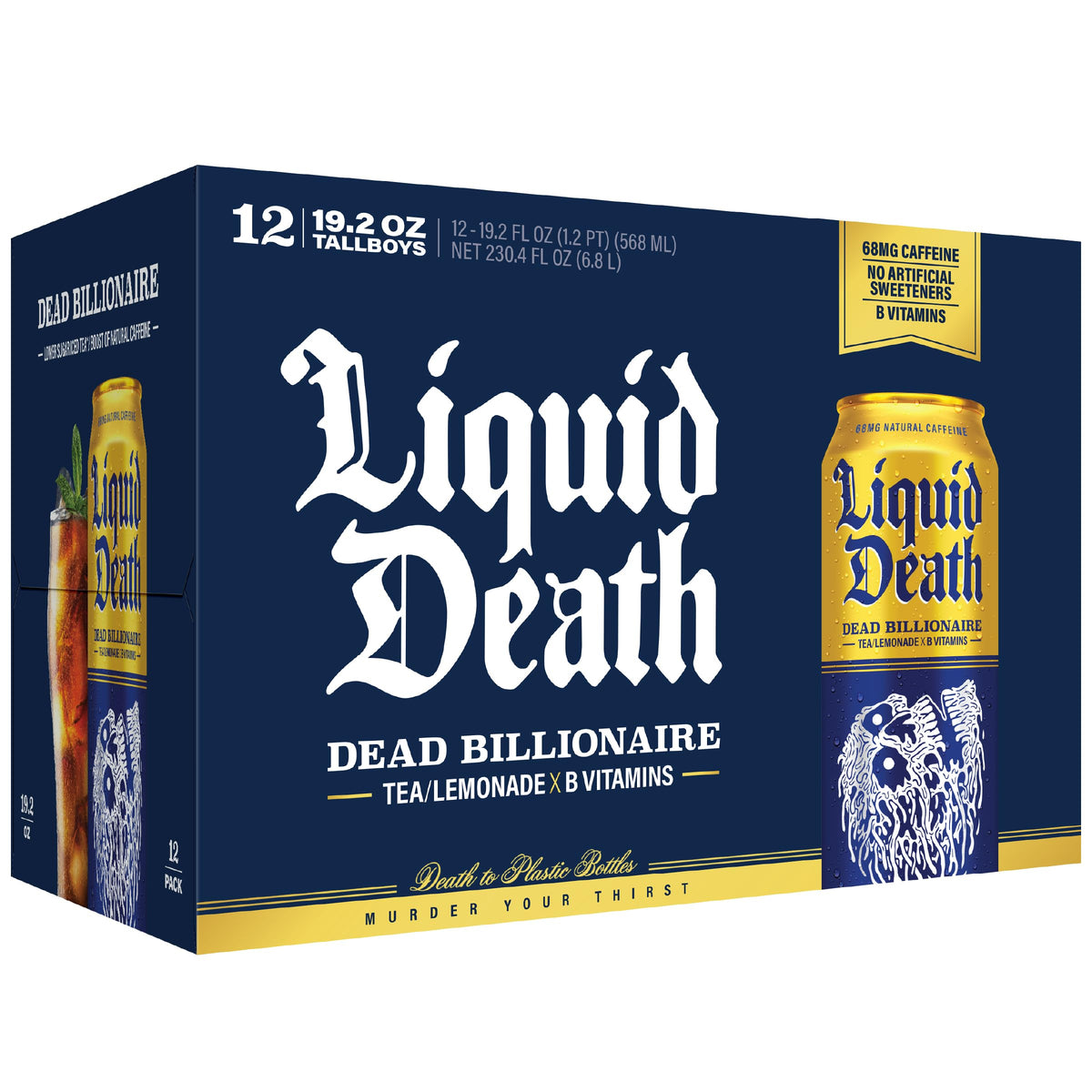 Liquid Death Iced Tea - Dead Billionaire (Black Tea/Lemonade), Less Sugar*, Boost of Caffeine, B Vitamins, No Artificial