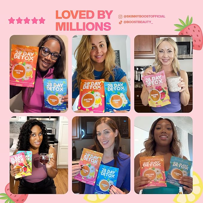 Skinny Boost Detox Tea Kit- 2 PACK –1 Daytime HIBISCUS (28 Bags) + 1 Evening APPLE CINNAMON-(14 Bags) – Herbal Detox for Energy, Bloating & Colon Cleanse – Green Tea, Vegan, Keto, Non-GMO, Sugar-Free