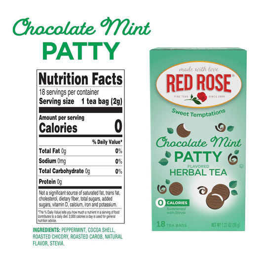 Red Rose Sweet Temptations Chocolate Mint Patty Dessert Herbal Tea, 6 Pack | Sweet, dessert-inspired herbal tea | Naturally flavored | Caffeine-free | Ideal sweet treat