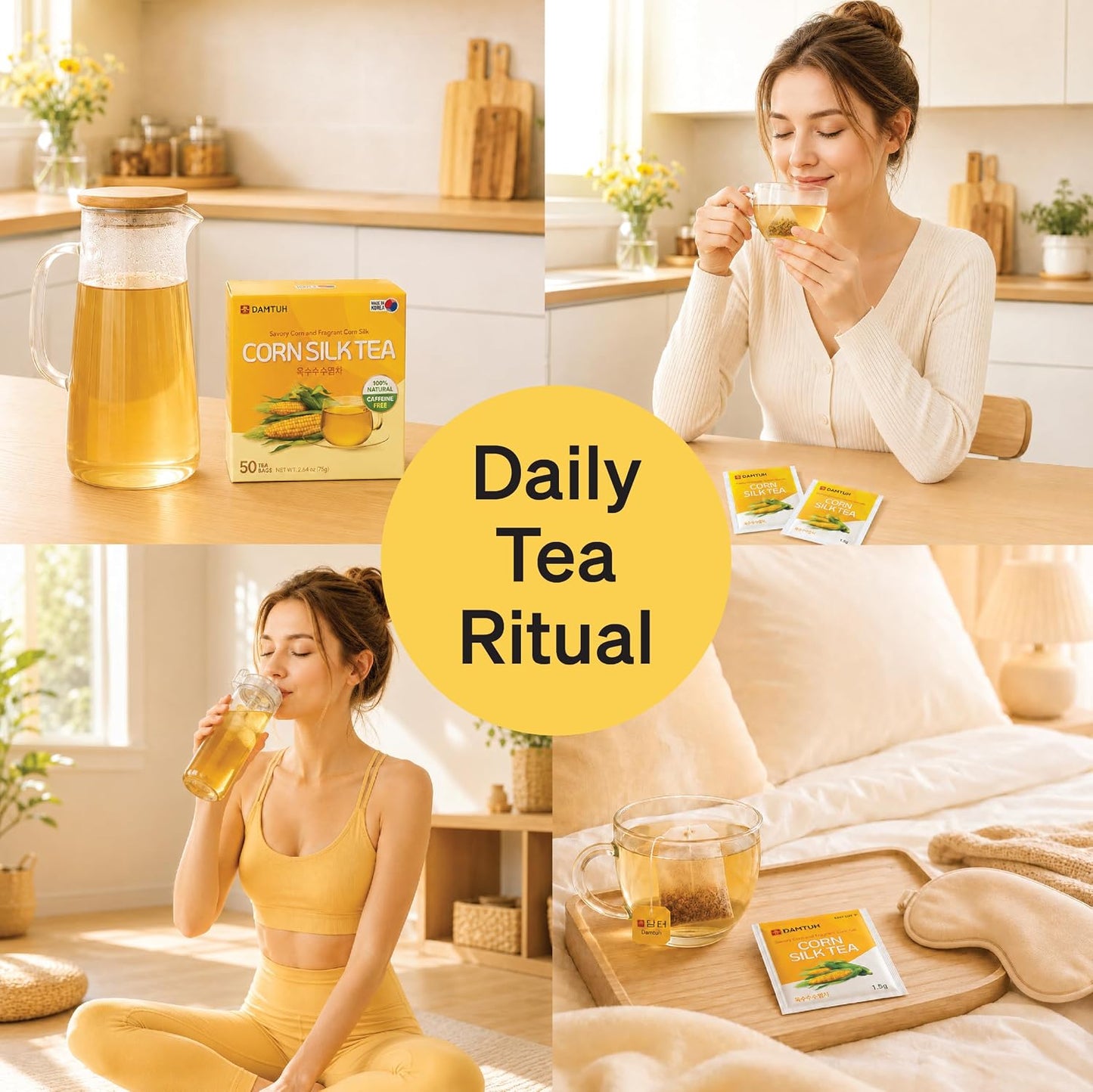 Damtuh Korean Corn Silk Tea Bags, Caffeine-Free, 100 Count | Mild, earthy, gently roasted taste; corn, corn silk, and Solomon's seal; 1.5 g individually wrapped tea bags