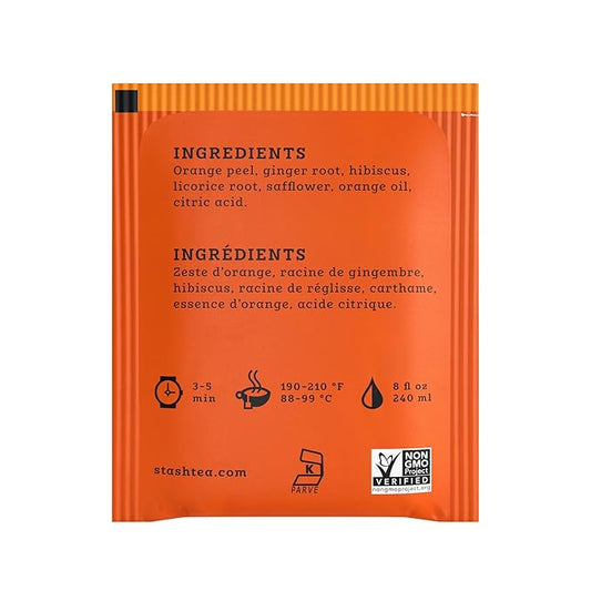 Stash Tea Sunny Orange Ginger Herbal Tea - Naturally Caffeine Free, Non-GMO Project Verified Premium Tea with No Artificial Ingredients, 18 Count (Pack of 6) - 108 Bags Total