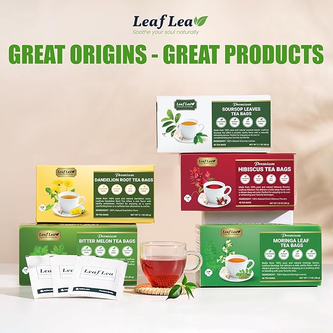 LeafLea 80 Bitter Melon Tea Bags, Premium Dried Momordica Charantia (Melon Amargo, Gohyah) Herbal Fruit Tea | Supports Wellness and Digestion | Caffeine-Free, Sugar-Free, Vegan, Pack of 2