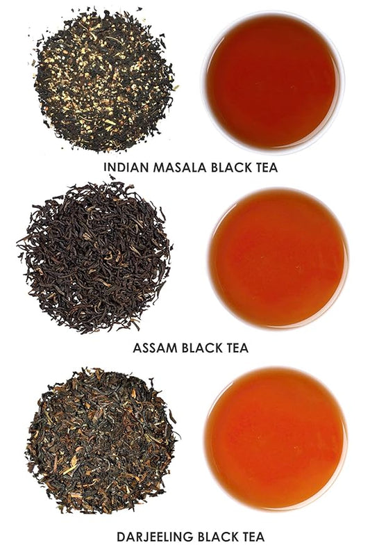 Octavius Indian Tea Collection in Handcrafted Pouches - 225 Gm | Assorted 3 Black Loose Leaf Teas | Indian Masala, Darjeeling, Assam | Premium Gift Box | 3 X 75 Each (2.64oz)