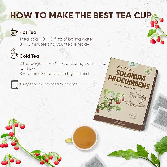 Nmpt 100% Solanum Procumbens Leaf Tea, Hand Pick, Cà Gai Leo Organic Herbal Tea, 40 Count, Freeze Drying, Gluten Free, Dairy Free, No Sugar Added