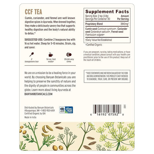 Banyan Botanicals CCF Tea (Cumin, Coriander, Fennel) – Organic Ayurvedic Herbal Tea, ½ lb – Non-GMO, Vegan