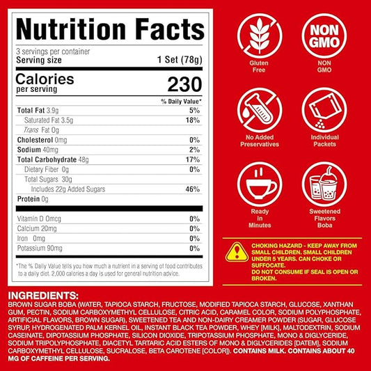 J WAY Instant Boba Bubble Pearl Milk Tea Kit with Authentic Brown Sugar Tapioca Boba, Ready in Under One Minute, Paper Straws Included - 3 Servings