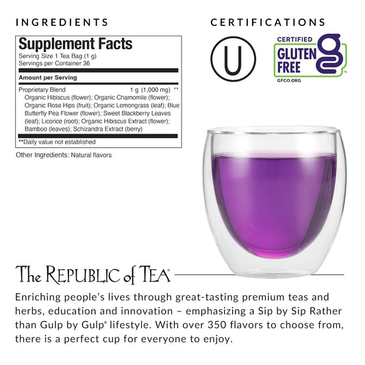 The Republic of Tea Beautifying Botanicals Beauty Sleep Herbal Tea, 36 Ct | Caffeine Free. Suitable for day or evening s