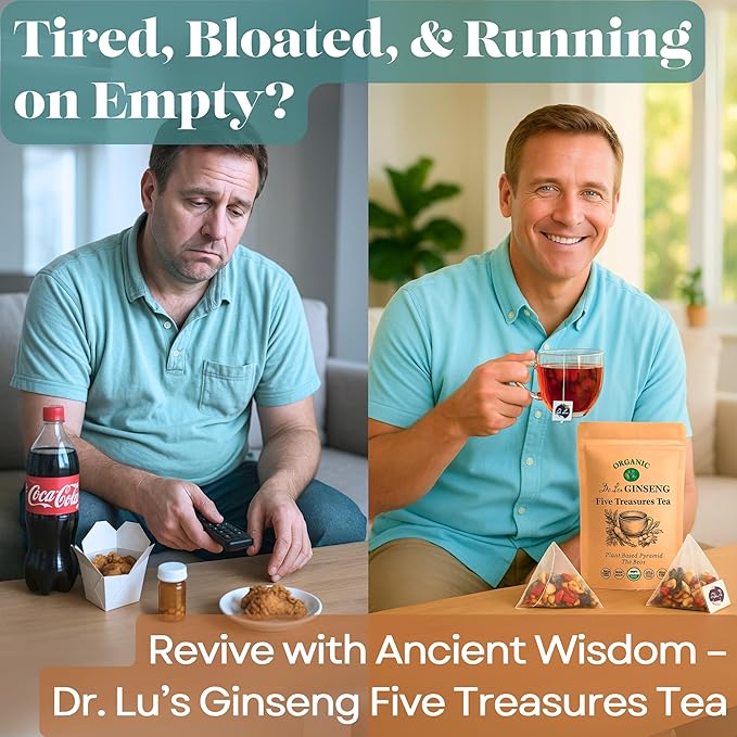 2 Pack of Dr. Lu’s Organic Ginseng Five Treasures Tea Kidney Tea, Ginseng Six Treasures tea for Kidney Cleanse Detox & Repair with Maca Root in Corn