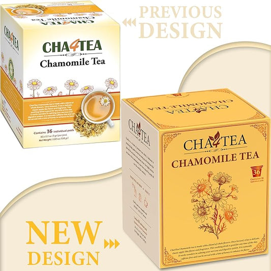 Cha4Tea 36-Count Pure Camomile Herbal Tea Pods Compatible with Keurig Brewers - Bedtime/Sleep-well/Nightly Calm/Relaxing Tea