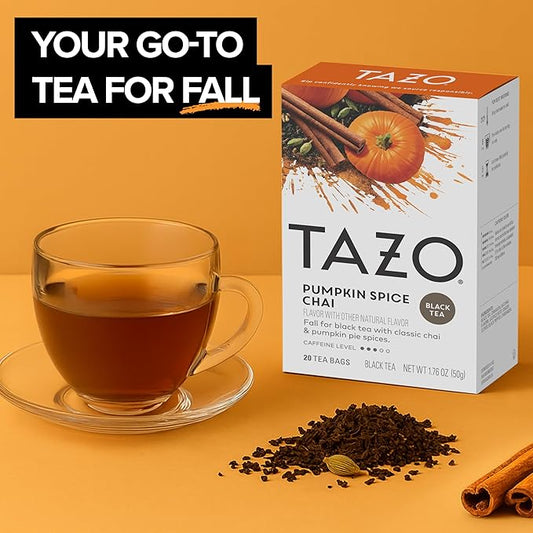 TAZO Pumpkin Spice Chai Tea Bags, Black Tea, Holiday Gift For Tea Lovers, 20ct (6pk)