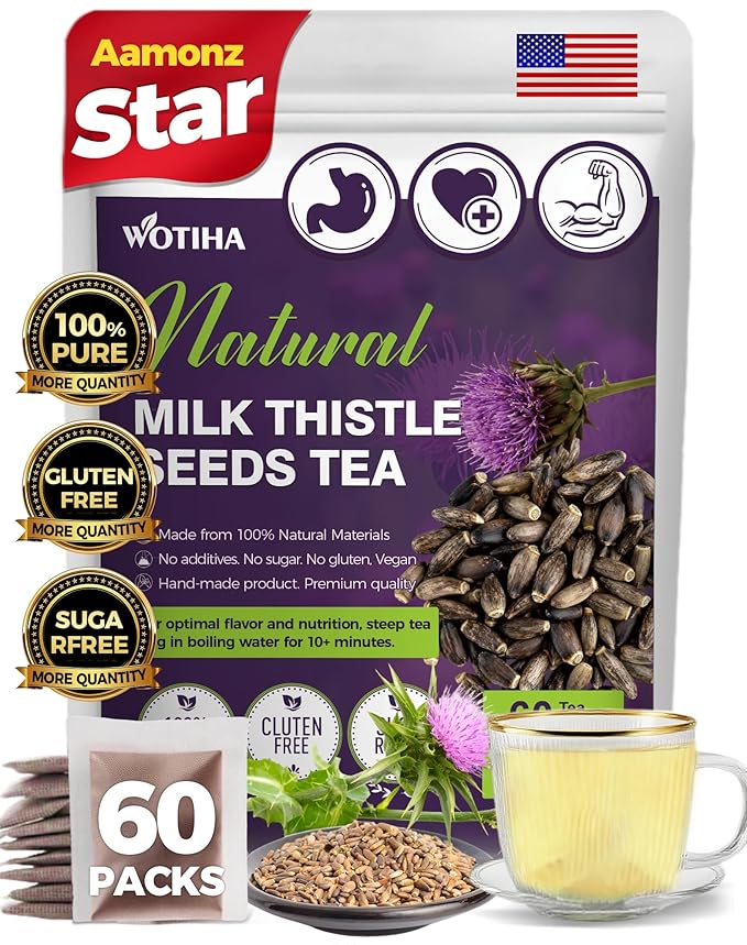 WOTIHA-Natural Milk Thistle Seeds Tea 180g.100% Natural Ingredients Milk Thistle Seeds Herbal Tea Bags. Non-GMO • Additive-Free • Caffeine-Free