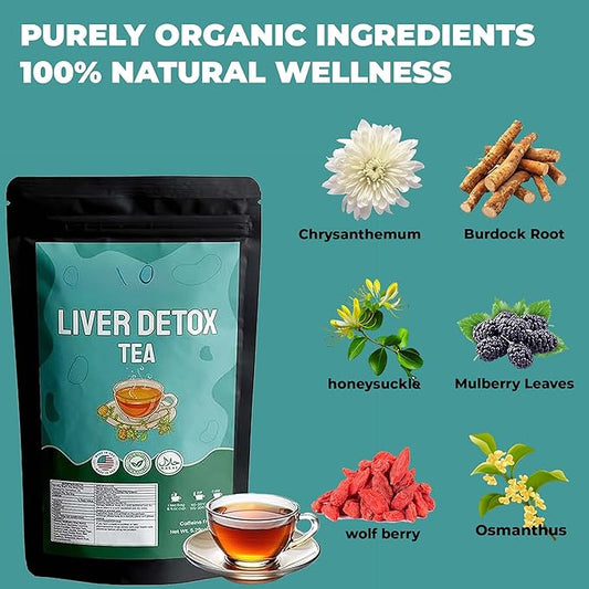 Liver Care Tea - Detox & Support for Liver Health, Caffeine-Free Herbal Blend with Dandelion, Burdock & Licorice – Cleanse & Repair, Liver Support & Toxin Flush – (18 Herbal Mixed Formula) 30 Tea Bags