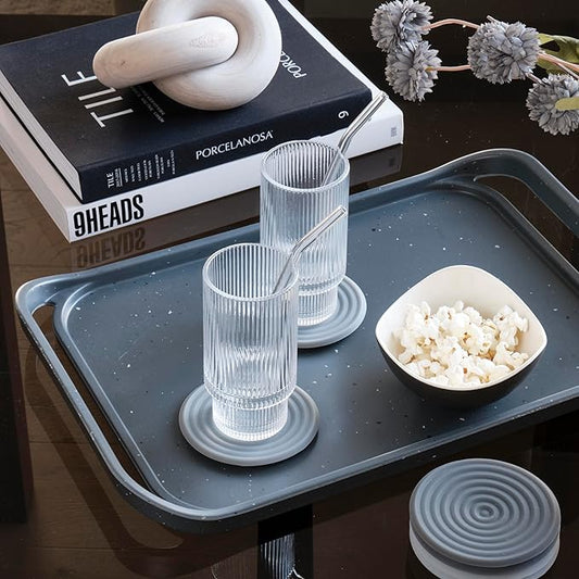 LINE+ARC Waterproof, Easy-to-Clean, 18"x12" Serving Tray Extra Large Handles (Bone) 100% Food-Grade Melamine for Breakfast, Dinner, Bed, Tea, Crafts, Decorative, TV, Couch, Outdoor, Patio