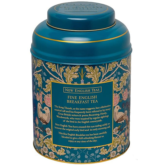 New English Teas Song Thrush & Berries Teal Tea Caddy with 240 Breakfast Teabags