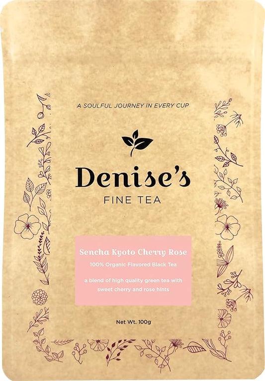 Denise's Fine Tea, USDA Organic, Sencha Kyoto Cherry Rose, Flavored Green Tea, Loose Leaf (100g)