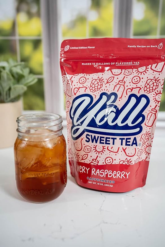 Y'all Sweet Tea - Raspberry Flavored Iced Tea Bags One Gallon Size in 10 Gallons Per Pack Quick Brew Southern Ice Tea with Bold Raspberry Flavor | As Seen on Shark Tank (Caffeinated)