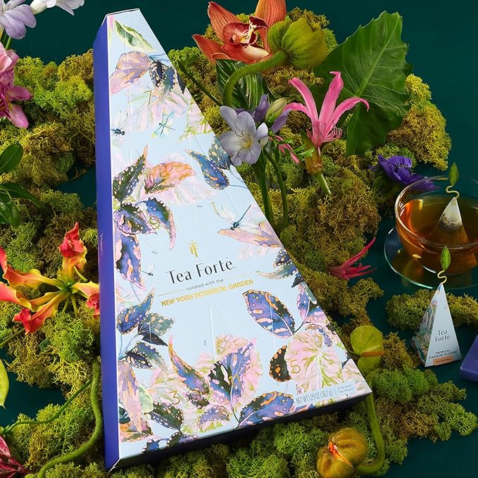 Tea Forte Tea Advent Calendar Gift Set; 12 Individually Wrapped Handcrafted Assorted Pyramid Infuser Tea Bags with Numbered Doors, Demoiselle