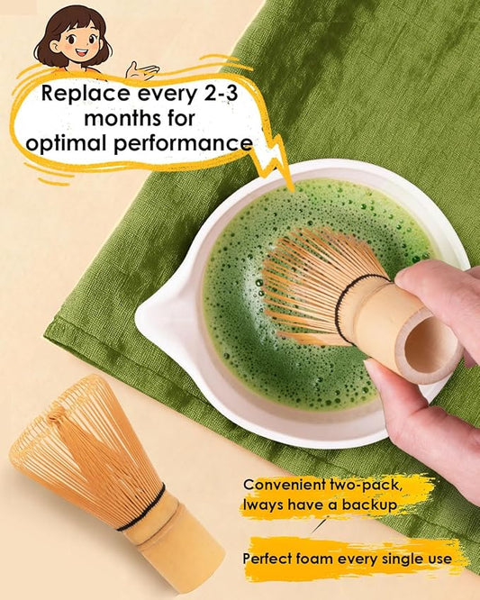 Bamboo Matcha Whisk Set with 2-pack 100% Natural Bamboo matcha Whisk,Sifter,Tea Scoop and Tea Spoon,Handcrafted Traditional Japanese Chasen
