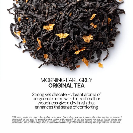 BLOSSOM RITUAL Morning Earl Grey – Loose Leaf Quality – Organic Bergamot Extract – Natural Based Pyramid Tea Bags – 20 Counts – Energizing Breakfast Blend| 2.65oz