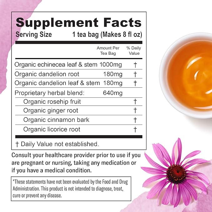 Numi Organic Tea Immunity Variety Pack, 16 Tea Bags (Pack of 3), Elderberry and Echinacea Tea