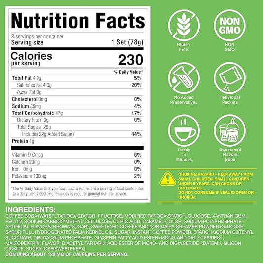 J WAY Instant Vietnamese Coffee Kit with Authentic Brown Sugar Tapioca Boba, Ready in Under One Minute, Paper Straws Included - 3 Servings