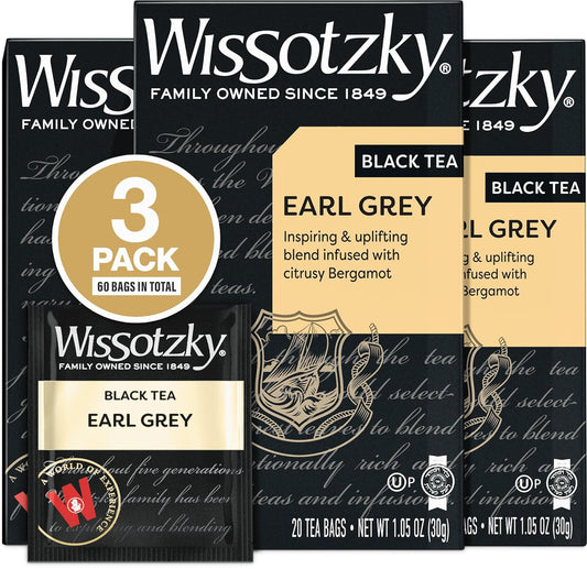 Wissotzky Earl Grey Black Tea, 3 Pack - 60 Tea Bags | Fragrant & Aromatic Tea | Antioxidant Rich | Uplifting Black Tea Bags