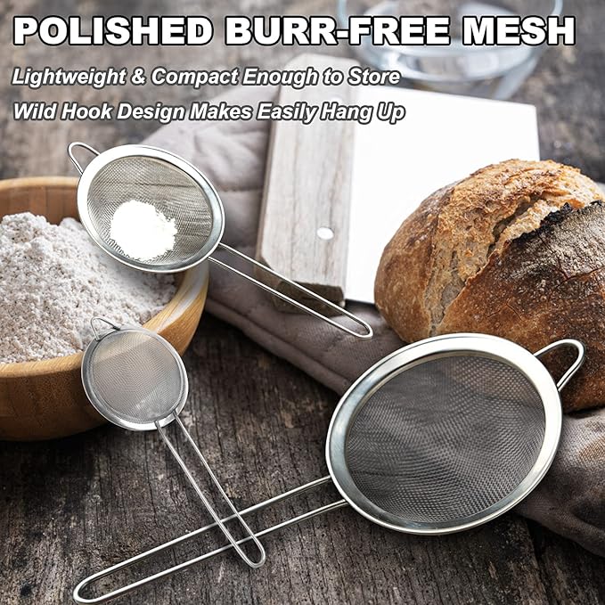 Anaeat Fine Mesh Strainers - Premium Stainless Steel Colander Sieve Sifters, with Durable Mesh and Sturdy Handle, Excellent for Sifting Dry ingredients, Flour, Pastas, Rice, Tea (6.3")