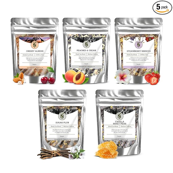Nelson's Tea Fruit Sampler Pack - 5 Flavors Variety Pack - Loose Leaf Tea Sampler - Cherry Almond, P