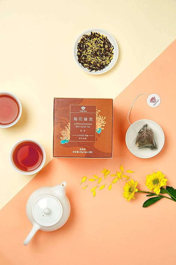 TAETEA Puerh Tea Bags, Pu-erh Assorted Tea Sachets Pack with Aged Fermented Puerh Tea Loose Leaf 12 Bags (Chrysanthemum)