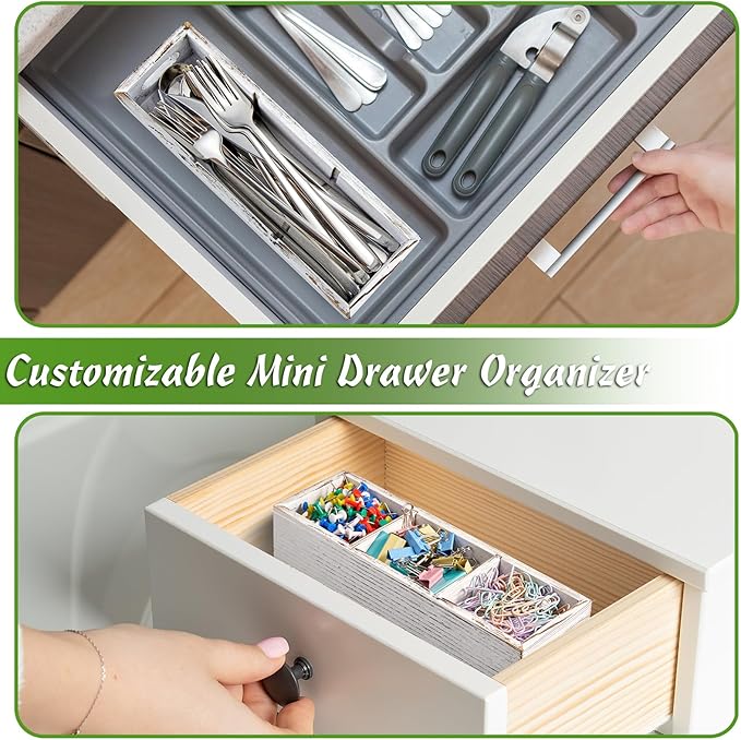 Drastar Tea Bag Organizer with 3 Slots, Wooden Sugar Packet Holder, Mini Tea Bag Caddy Box for Countertop, Retro White