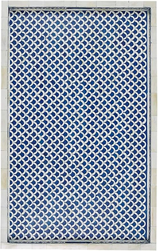 Hansa Handmade Bone Inlay Serving Tray Rectangle Tray Geometrical Pattern Decorative with Handles Trays for Tea & Breakfast