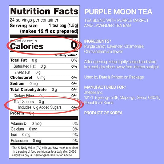 Odada Purple Moon Tea - Calming Lavender, Chamomile & Korean Purple Carrot Blend, Cozy Evening Comfort & Antioxidant-Rich K-Wellness Ritual, Caffeine-Free, Zero Sugar, 24 Tea Bags
