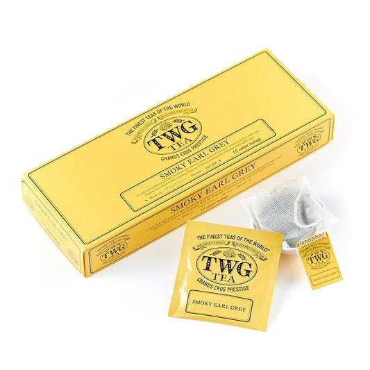TWG Tea | Smoky Earl Grey | Black Tea | Bergamot | 15 Hand Sewn Cotton Teabags | Gift Set