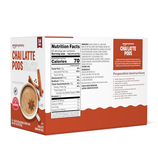 Amazon Brand - Happy Belly Tea Pods Compatible with 2.0 K-Cup Brewers, Chai Latte, 24 Count (Previously Solimo)