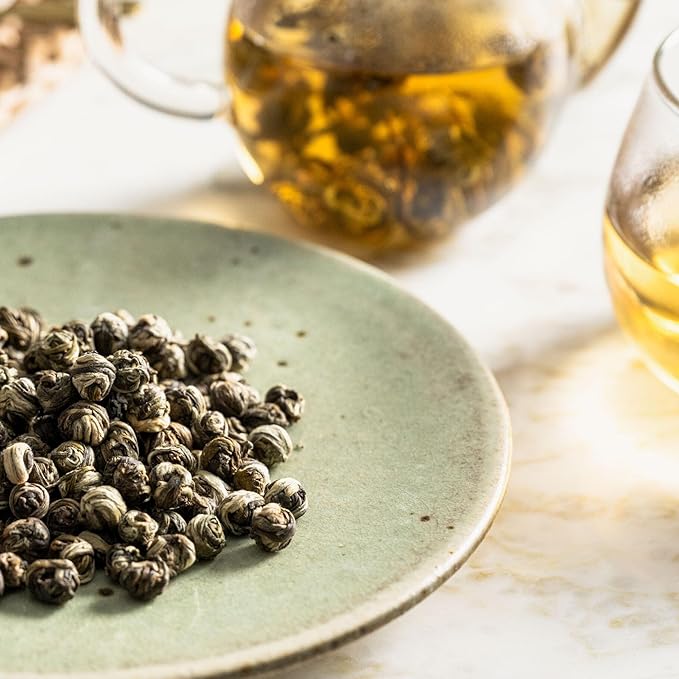 Rishi Tea Jasmine Pearls Green Tea - Caffeinated Loose Leaf, Hand-Rolled with Floral Aroma & Taste - 4 Ounces, 10+ Servings