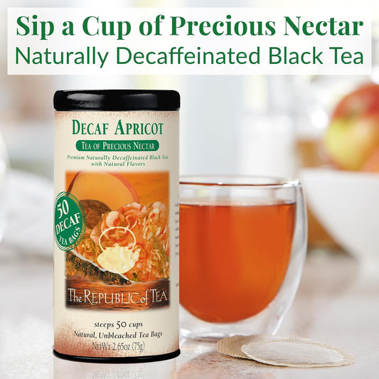 The Republic of Tea Decaf Apricot Black Tea, 50 Count | Suited to later-day sipping. Brisk and full-bodied with notes of ripe fruit. Gluten Free and Carb Free.