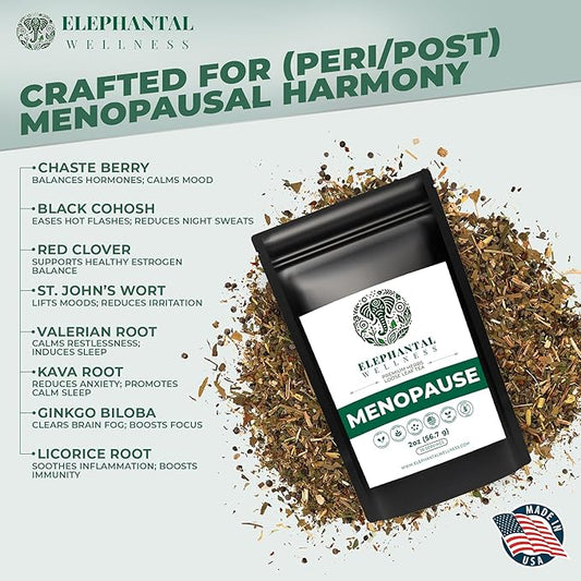 Elephantal Wellness Herbal Tea – Chaste Berry, Red Clover, Black Cohosh & Valerian – Caffeine-Free Loose Leaf, 2oz (20 Servings)