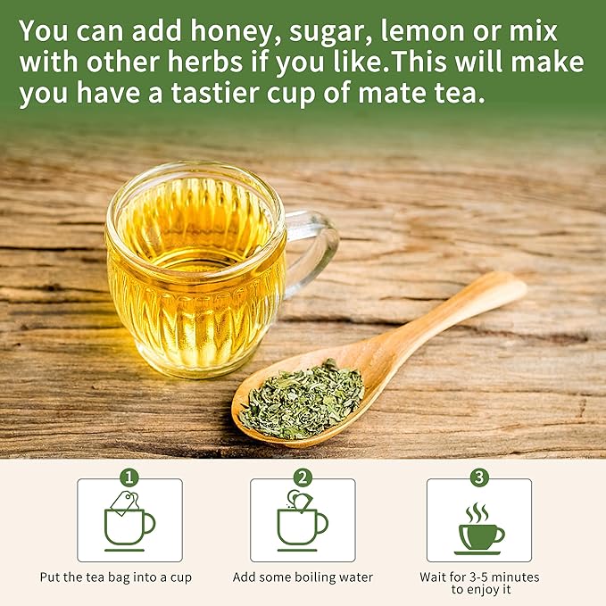 Yerba Mate Tea Bags 45 Tea Bags Organic -Supports Cardiovascular & Digestive Systems, Keep youth,with Madein.