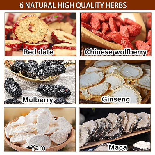 Herbal Tea Formula Ginseng Six Treasure Tea, Ginseng & Mulberry Five Treasures Teas, Chinese Herbal Tea for Women & Men (1Bag(25pcs))