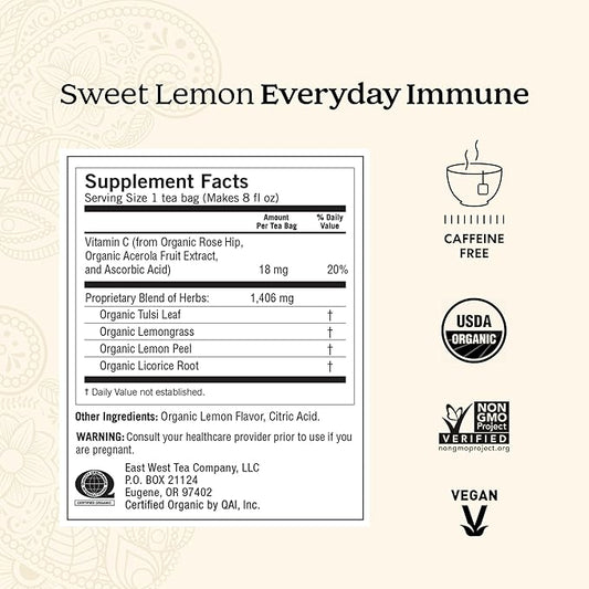Yogi Tea Sweet Lemon Everyday Immune - 16 Bags per Pack (4 Packs) - Daily Immune Support Tea - Delicious Lemon Tea Bags - Includes Tulsi, Lemongrass