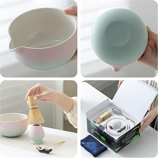 Teanagoo Matcha Whisk Set Pink,Ceremony Matcha Set Kit Grident Pink,Matcha Tea Set for Making Breakfast/Latte